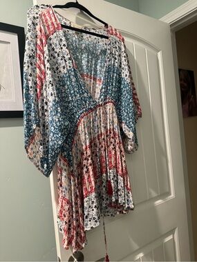 hinge Blue and White Floral Slip Dress